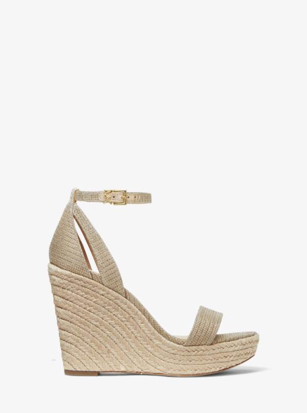 Damske Sandále Michael Kors Kimberly Glitter Chain-Mesh Wedge Zlate - Topanky Michael Kors Levně | EHCYT-1086